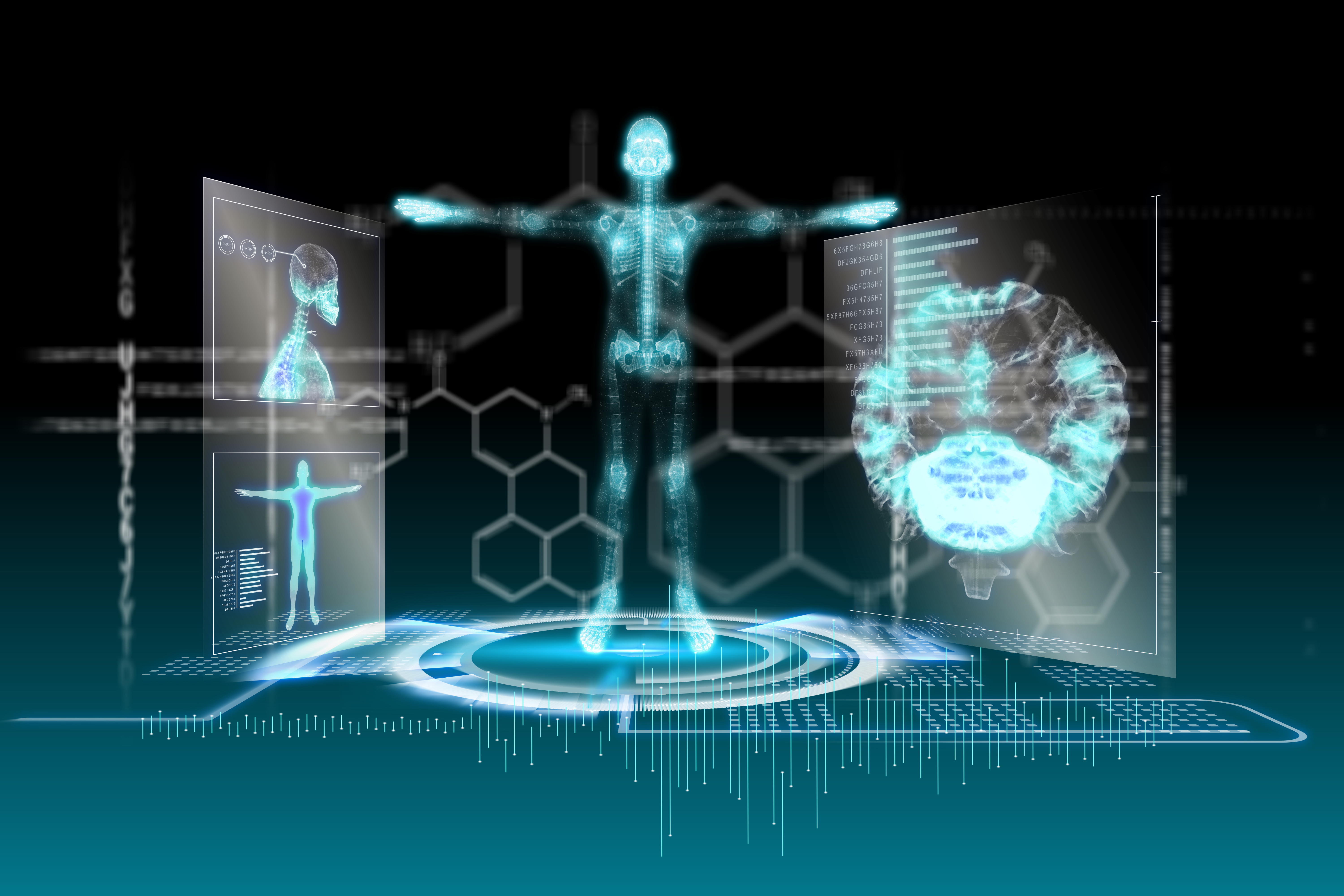 Digitally generated medical interface in blue and black